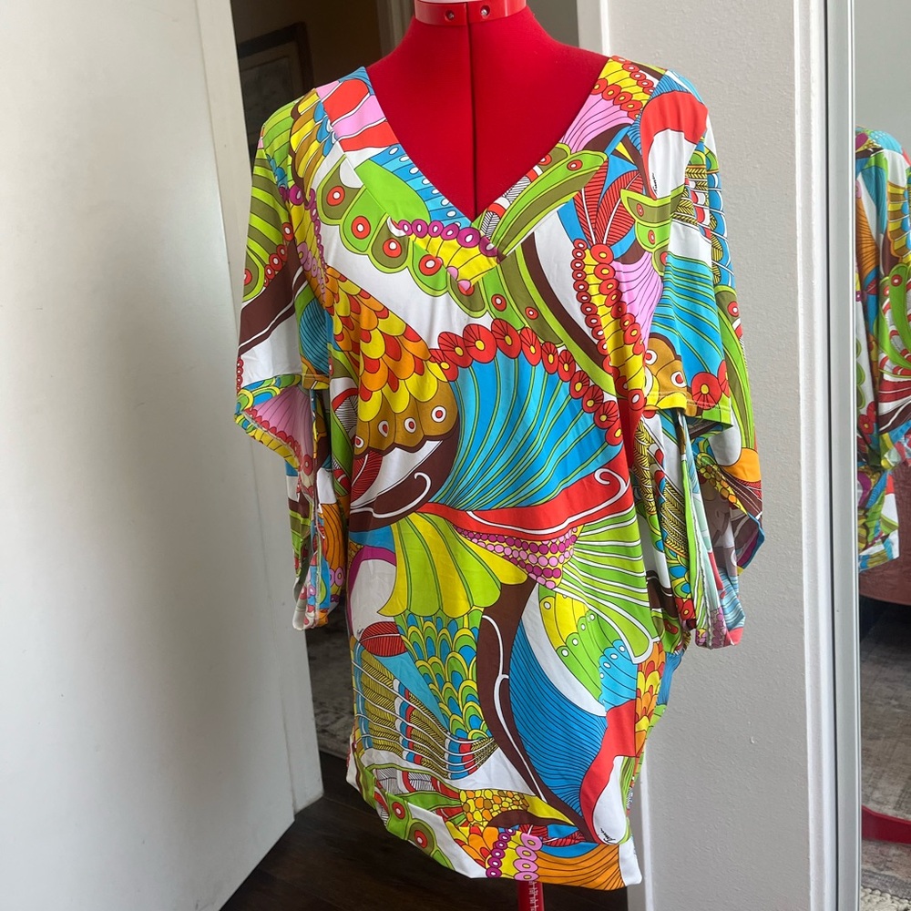 Trina Turk Colorful Abstract V-Neck Blouse